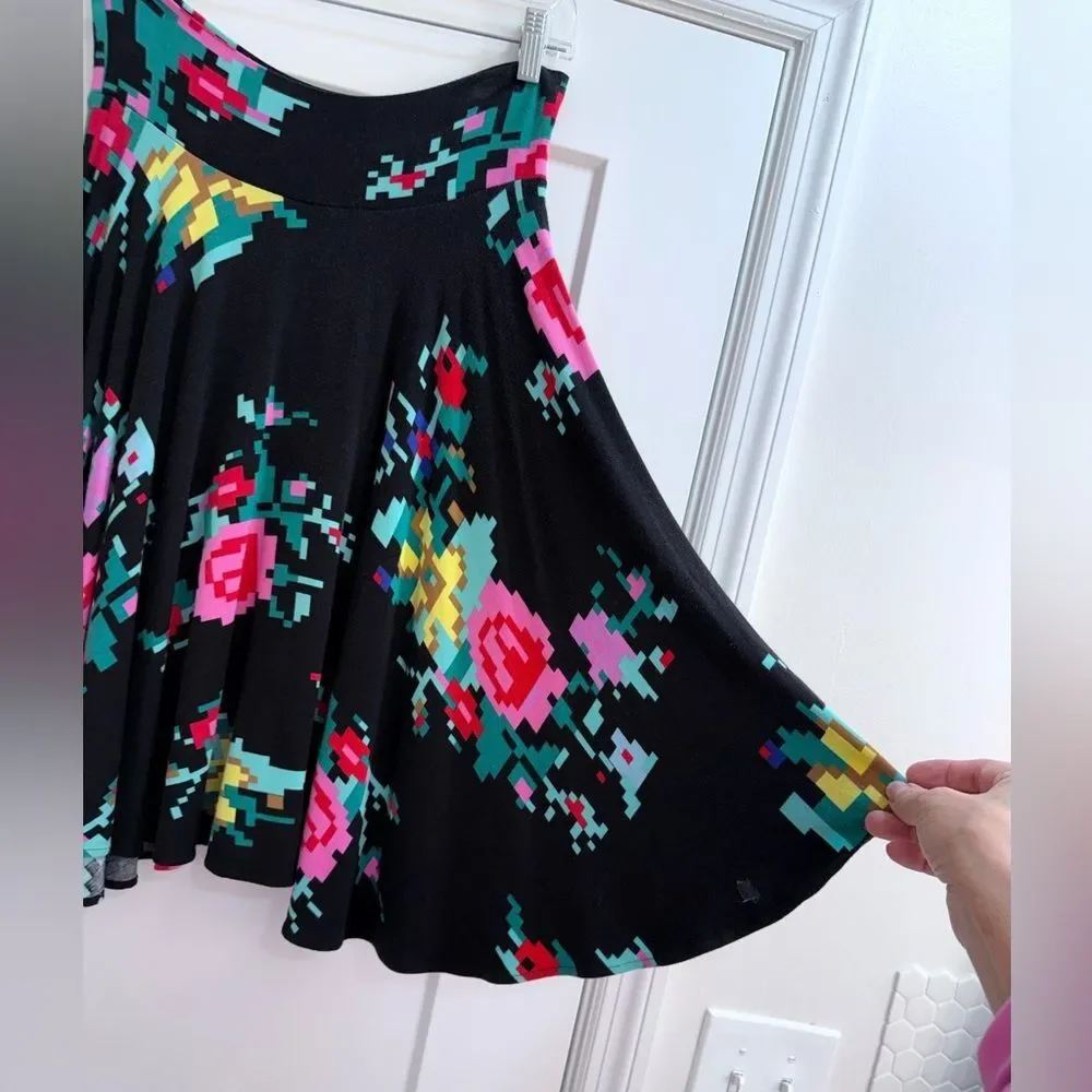 RicRac x Urban Outfitters Asymmetrical Hem Pixel Floral Swing Skirt- SZ L